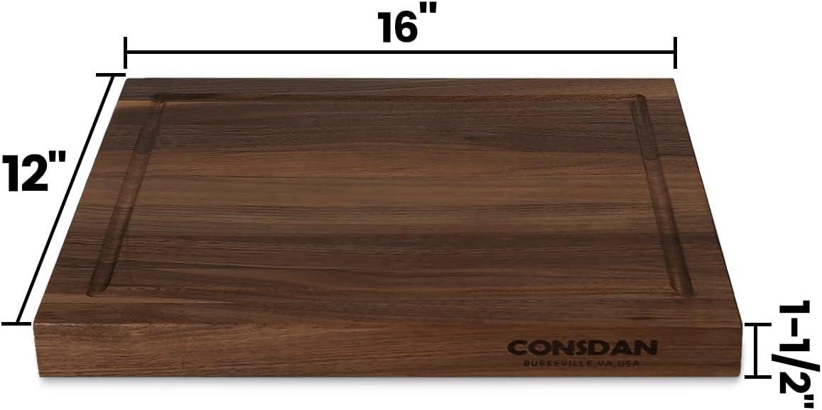 CONSDAN Black Walnut Butcher Block Cutting Board with Inner Handles