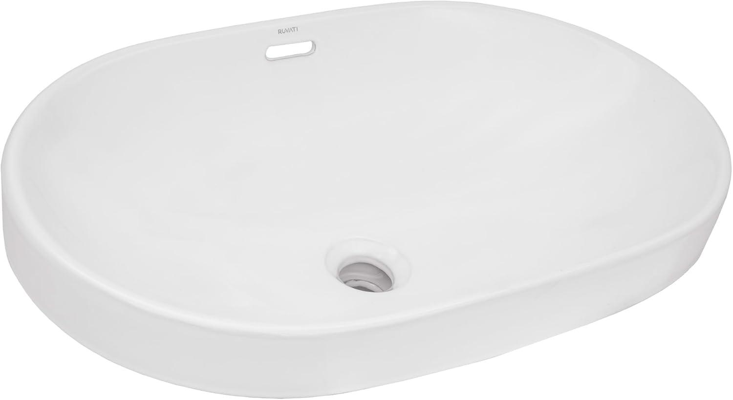 Ruvati 24'' White Ceramic Oval Bathroom Sink with Overflow