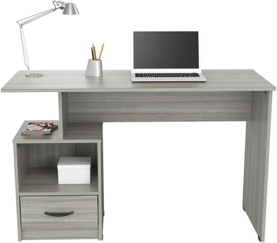 Inval Modern Writing Desk with Drawer and Open Storage, Smoke Oak