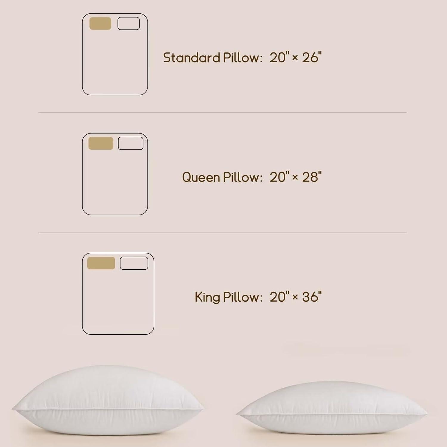 Peace Nest 2 Pack Feather Down Bed Pillows with Cotton Cover, Standard