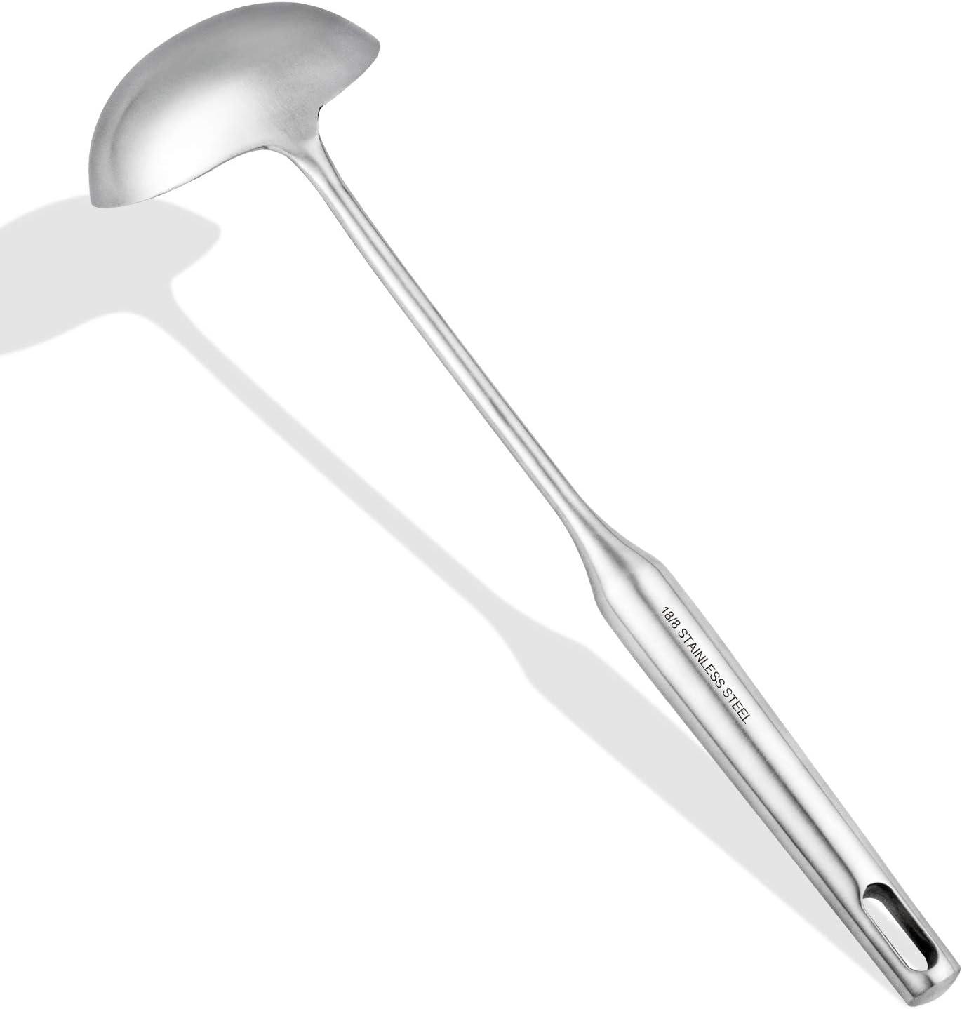 RJ Legend Kitchen Gadget Food Grade 304 Stainless Steel 14.2 In. Length/3.7 In. Diameter Soup Ladle with Ergonomic Rounded Handle, Silver