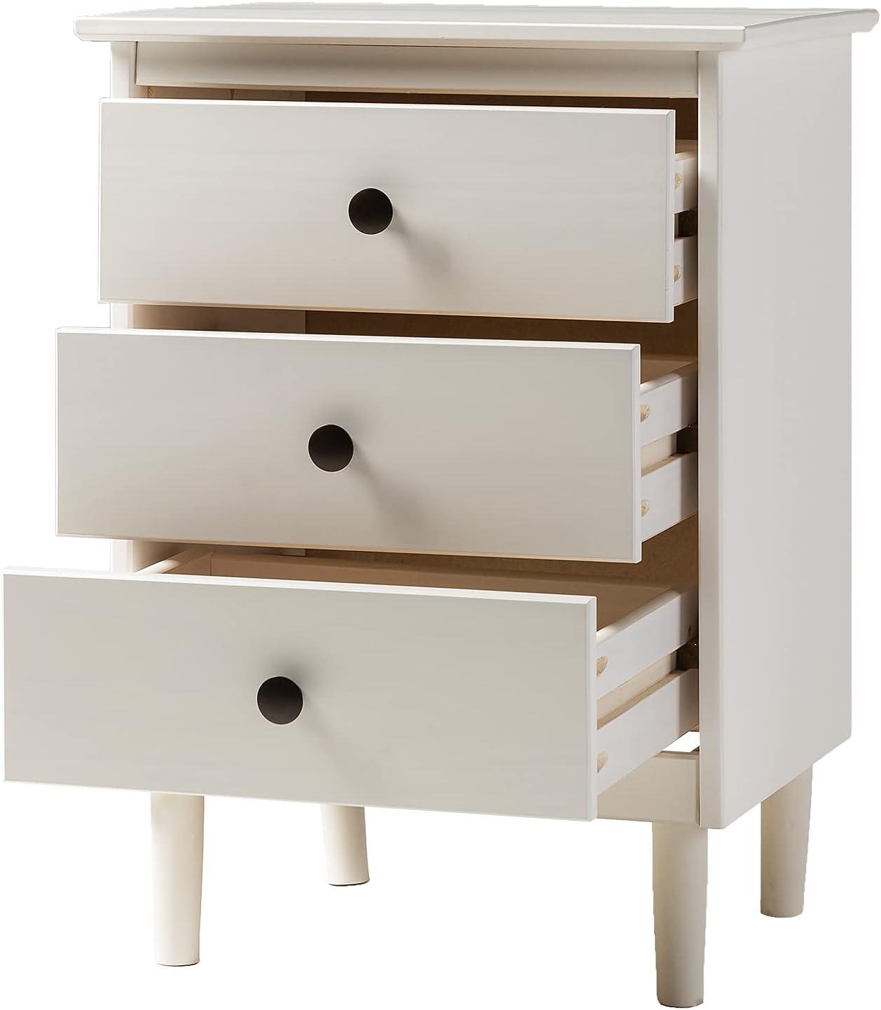 Modern White Painted 3-Drawer Solid Pine Nightstand