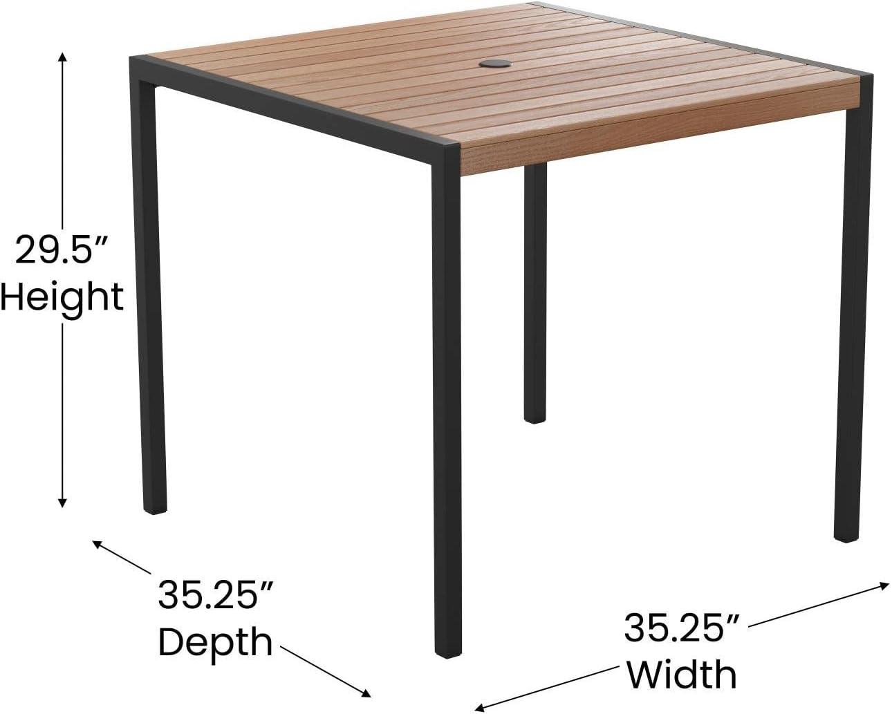 Flash Furniture Lark Series 5-Piece Metal/Aluminum Teak Patio Table and Chair Set, Teak