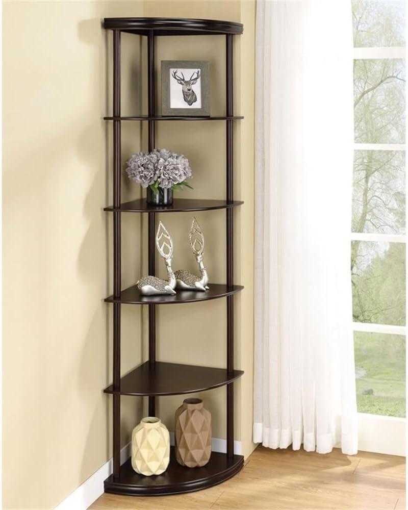 Bonwick 5-shelf Metal Frame Corner Bookshelf Cappuccino