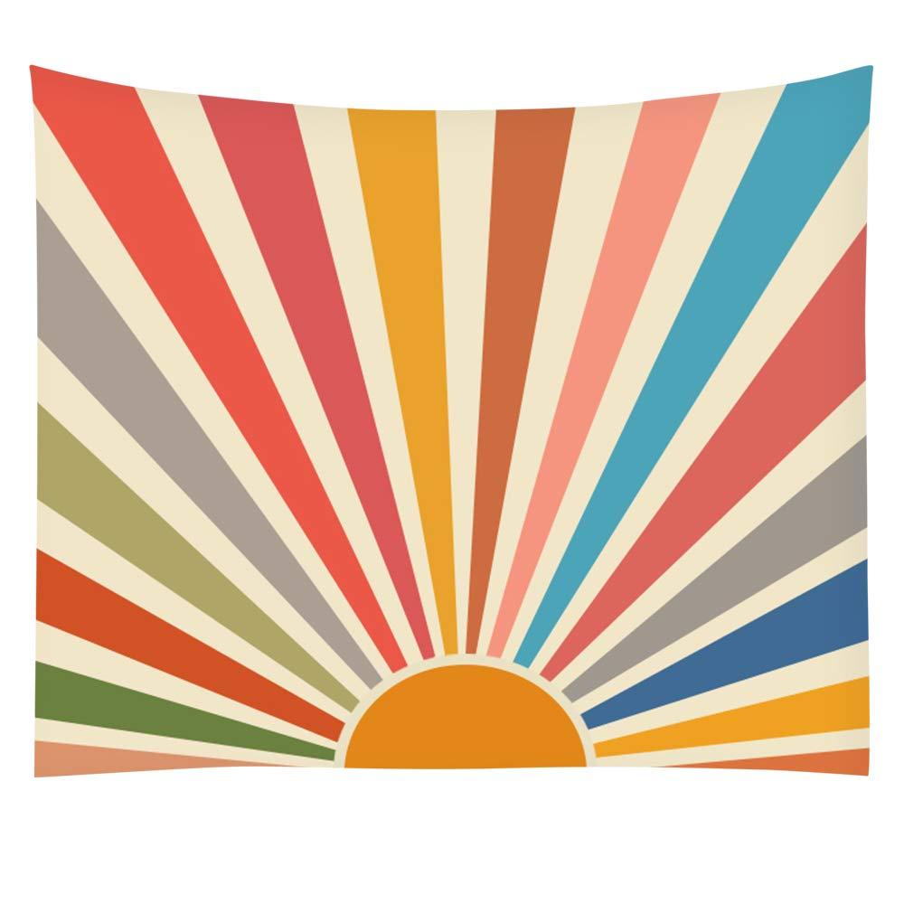 Vintage Sun Tapestry Bohemia Wall Hanging Retro 70s Rainbow Sunrise Sunset Geometric Grunge Abstract Art Print Hippie Decor for Dorm Nursery Bedroom