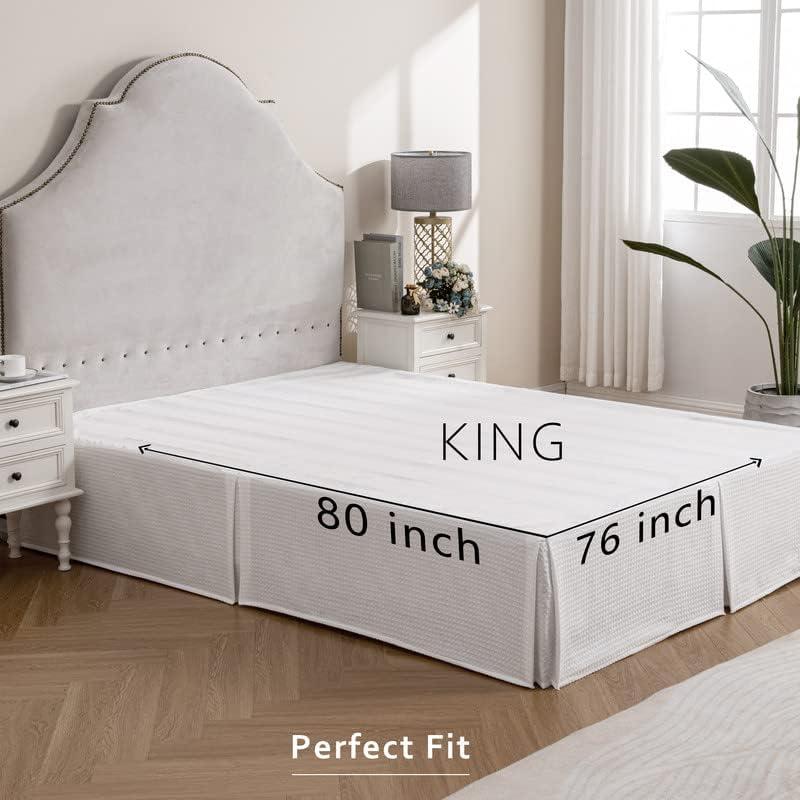 White Quilted Cotton Bed Skirt with 16" Drop for King Beds