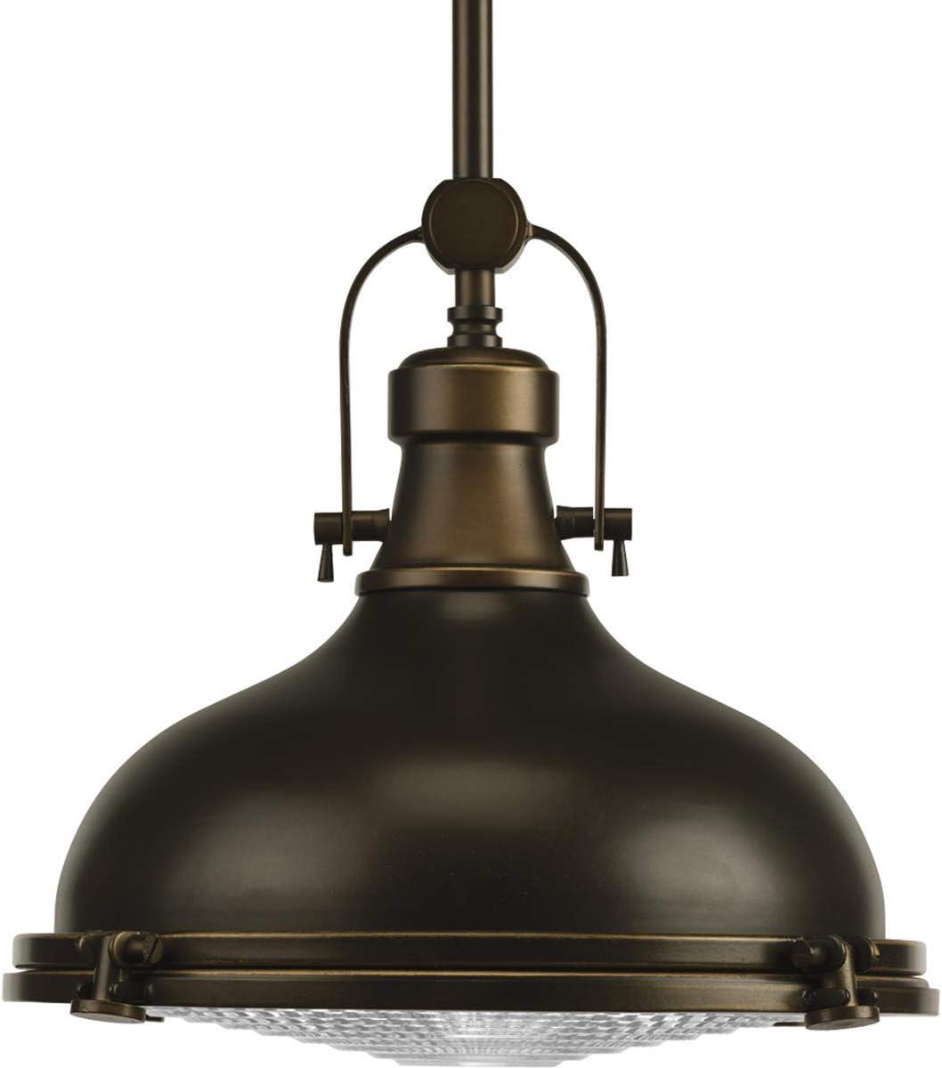 Progress Lighting, Fresnel, 1-Light Pendant, Oil Rubbed Bronze, Prismatic Glass Shade