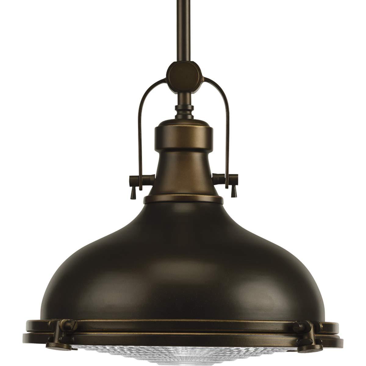 Progress Lighting, Fresnel, 1-Light Pendant, Oil Rubbed Bronze, Prismatic Glass Shade