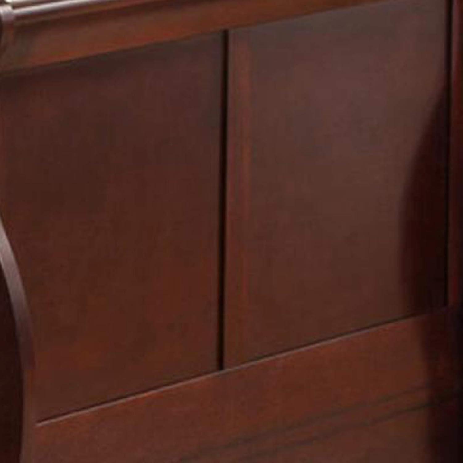 Benjara Transitional Panel Design Sleigh Twin Size Bed, Cherry Brown