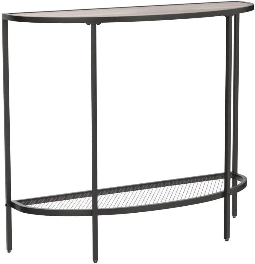 Console Table 2 Tier Narrow Entryway Table with Storage Shelves Half Moon Sofa Couch Table Industrial Small Entry Way Tables for Living Bedroom Hallway Office Easy Assembly, Gray Black