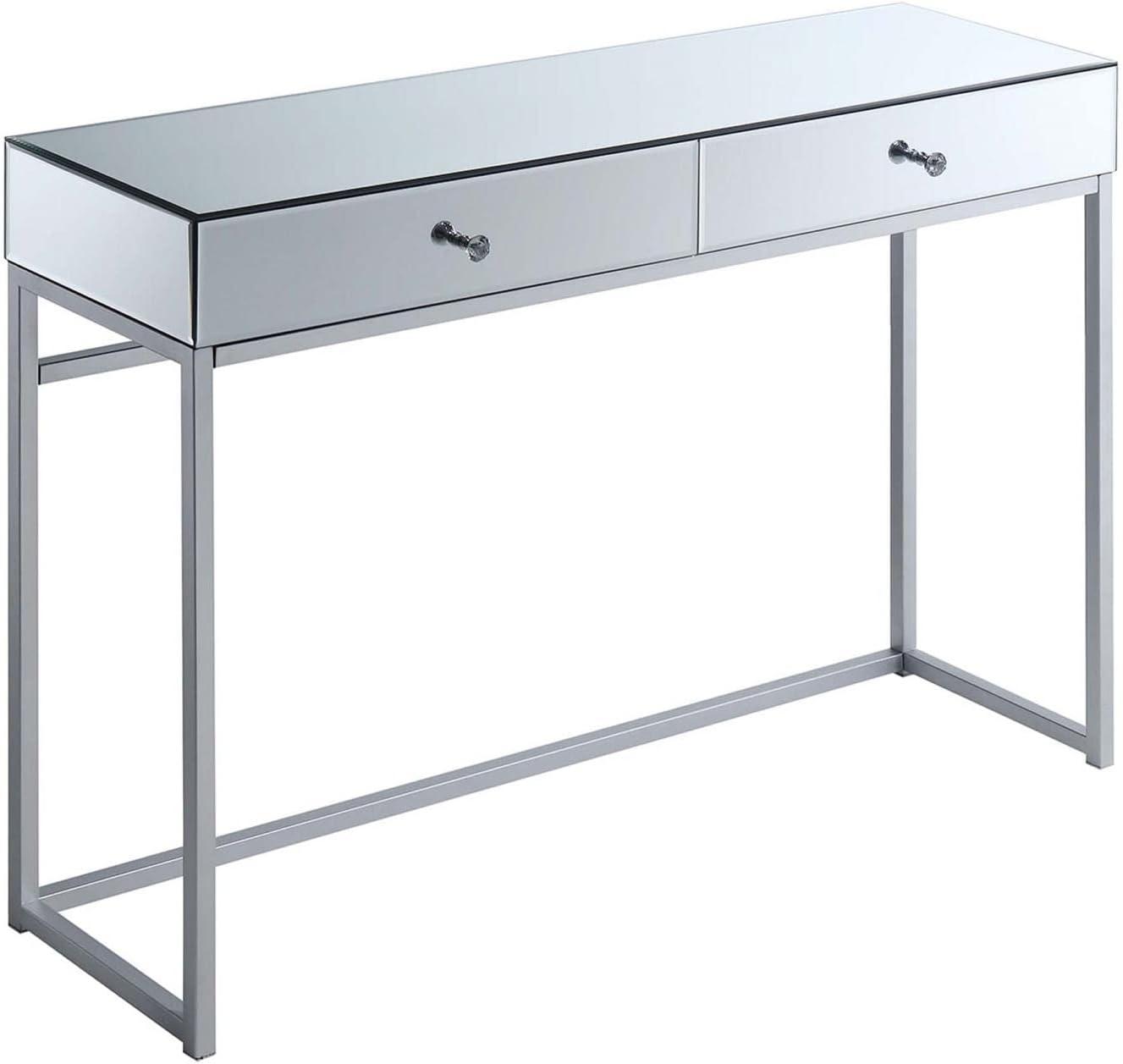 Mirrored Silver Wood and Metal Console Table with Storage