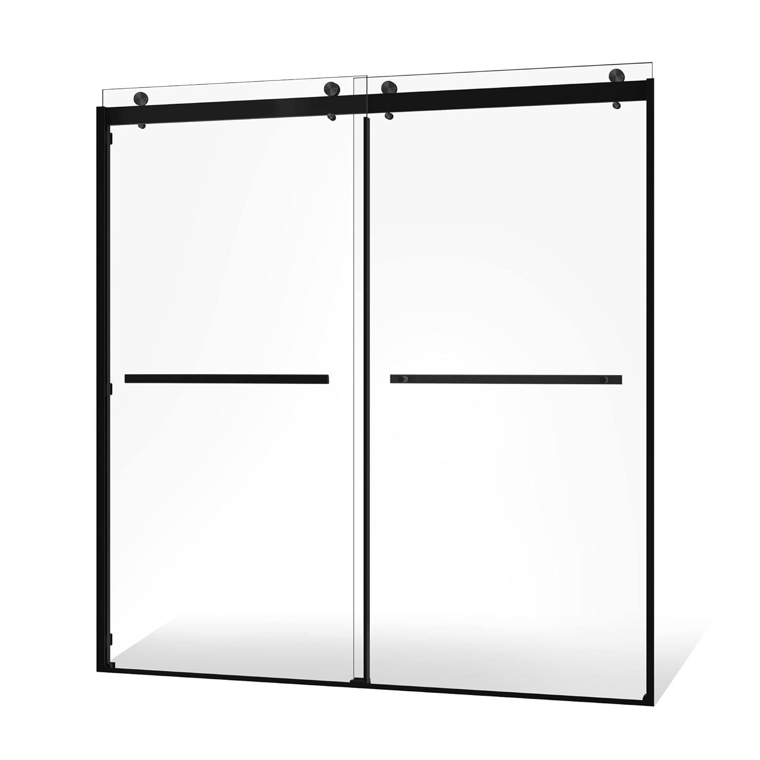 56" - 60" W 74” H Double Sliding Frameless Shower Door with Fixed Glass Panel
