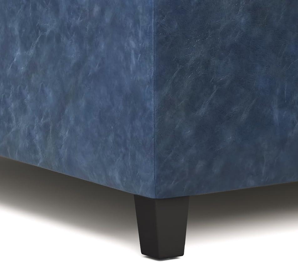 Simpli Home Harrison 36"W Upholstered Square Coffee Table Storage Ottoman with Split Lift Top