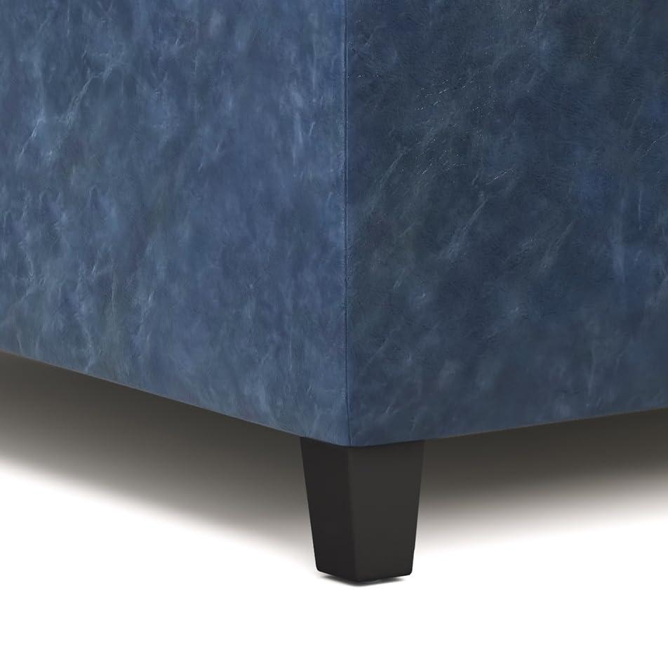 Simpli Home Harrison 36"W Upholstered Square Coffee Table Storage Ottoman with Split Lift Top