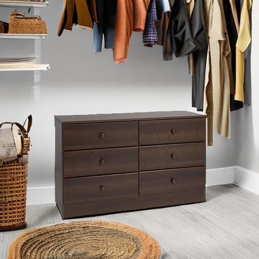 Prepac Astrid Dresser Espresso: Wood Composite Frame, 6-Drawer Storage for Bedroom, 28.25" High