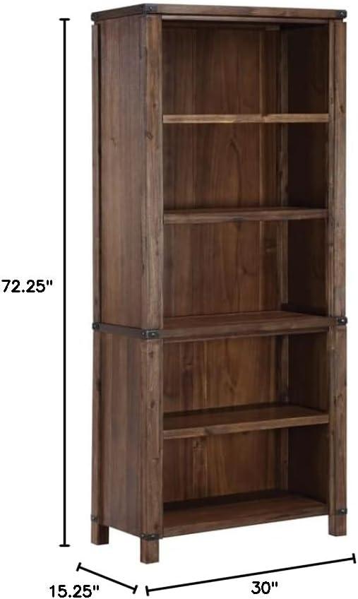 Baton Rouge 72" Bookcase in Brushed Walnut Finish in Engineered Wood