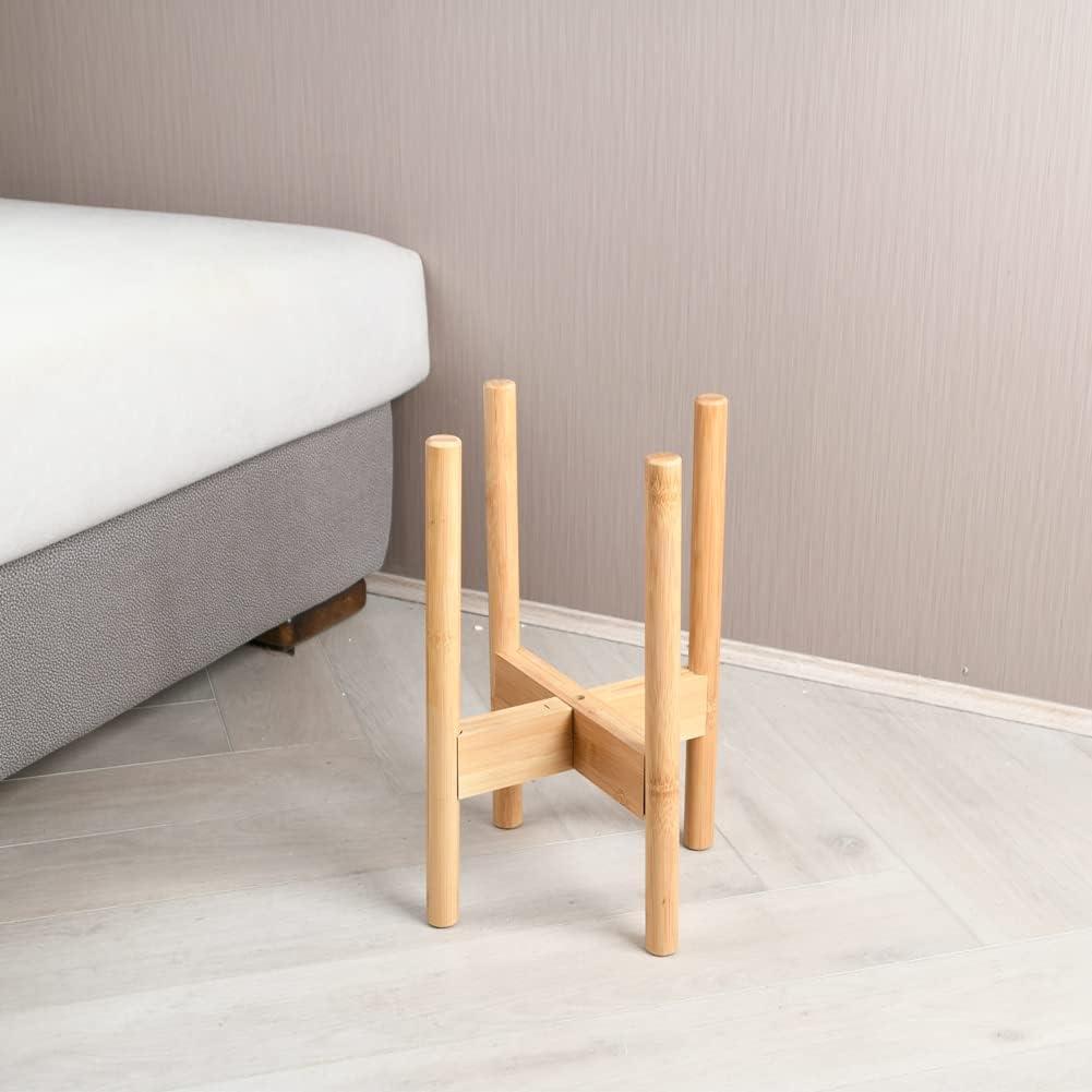 2 Pack Bamboo Plant Stands, Adjustable Plant Stand Indoor, Mid Century Modern Plant Stand, Plant Holder for Living Room, Balcony Fits 8 to 12 Inches Pots (Beige)