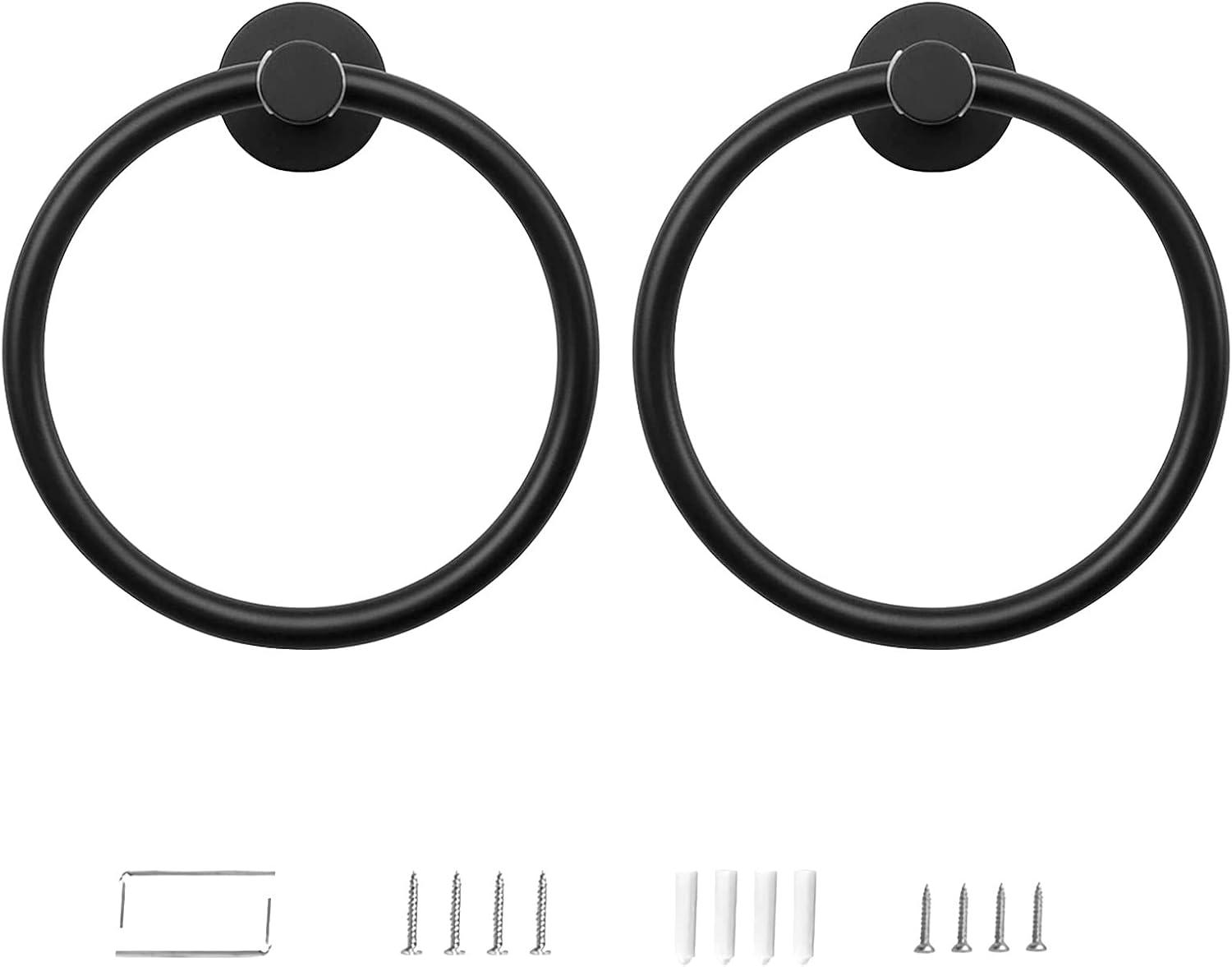 Stainless Steel Towel Ring Set of 2, Rust-Resistant Sus304, Perfect for Bathroom, Kitchen, Living Room, Matte Black Finish