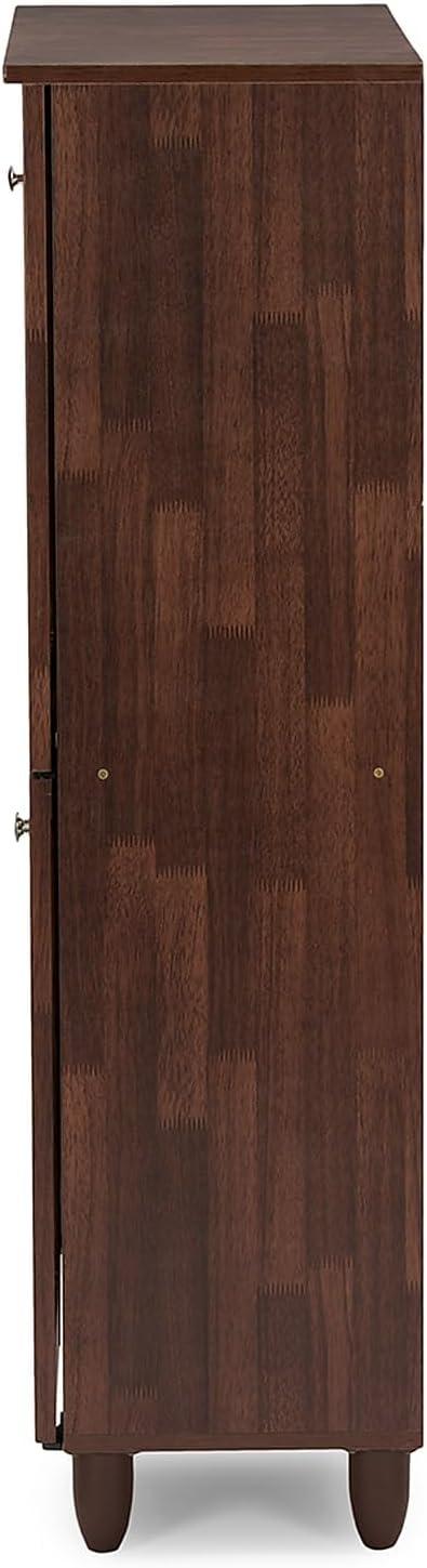 Fernanda Modern and Contemporary 4-Door Wooden Entryway Shoes Storage Tall Cabinet - Oak Brown - Baxton Studio