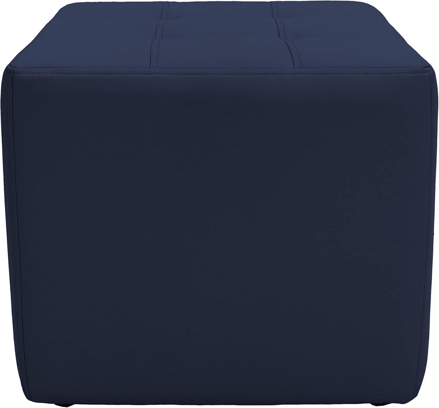 Navy Tufted Square Ottoman with Wood Frame, 16" Height