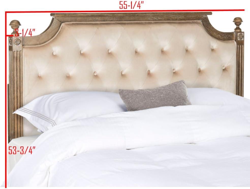 SAFAVIEH Rustic Wood Tufted Upholstered Headboard, Full, Beige Velvet