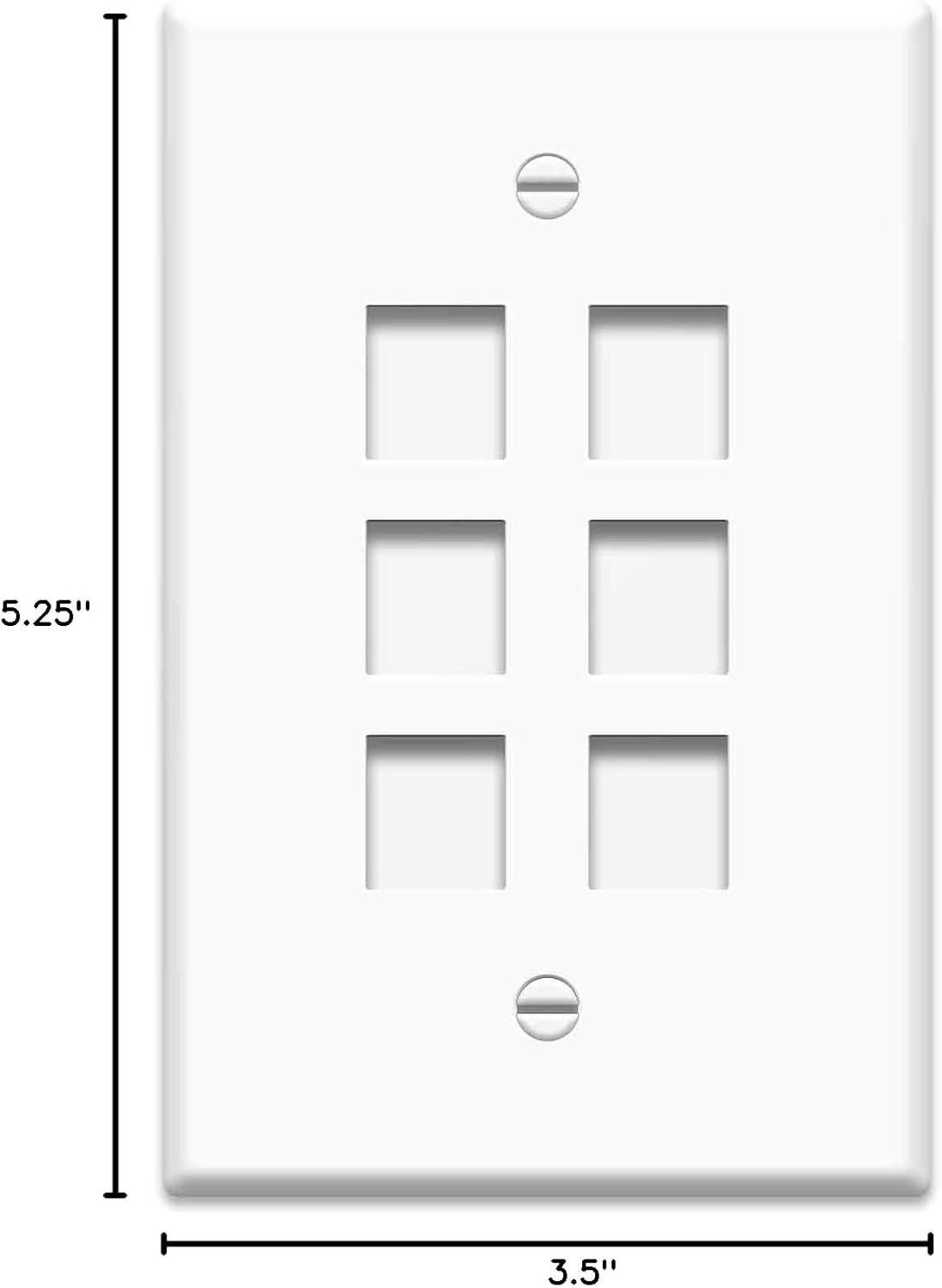 White Oversized Molded Plastic 6-Port Keystone Wall Plate