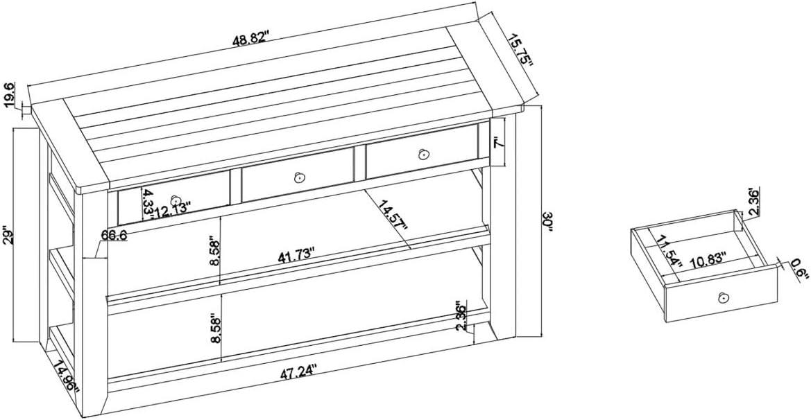 48'' Modern Sofa Side Table with 3 Storage Drawers and 2 Shelves, Entryway Table with Solid Wood Frame and Legs, Console Table with Wooden Tabletop for Living Room, Bedroom, Easy to Assemble