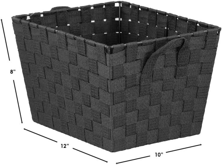 Home Basics Medium Polyester Woven Strap Open Bin, Black