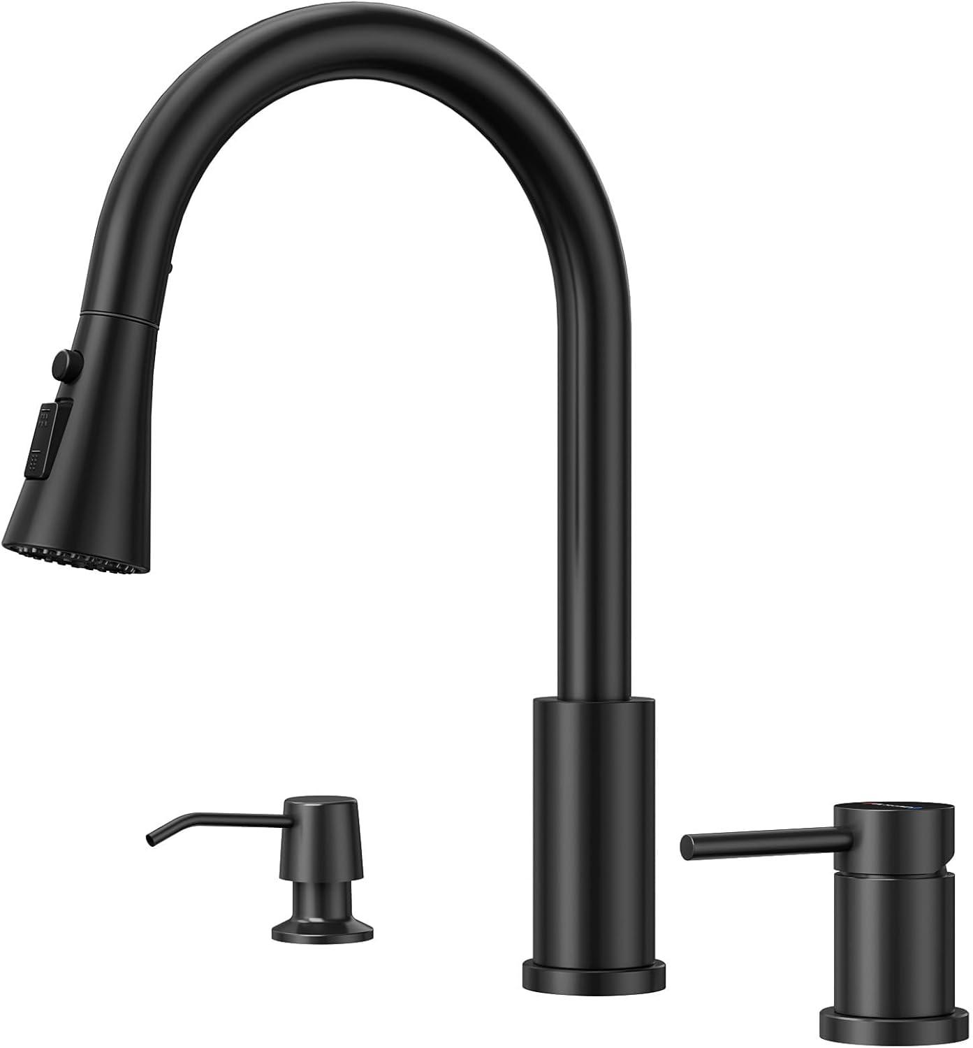 Black Kitchen Faucets With Soap Dispenser, Kitchen Faucet With Pull Down Sprayer