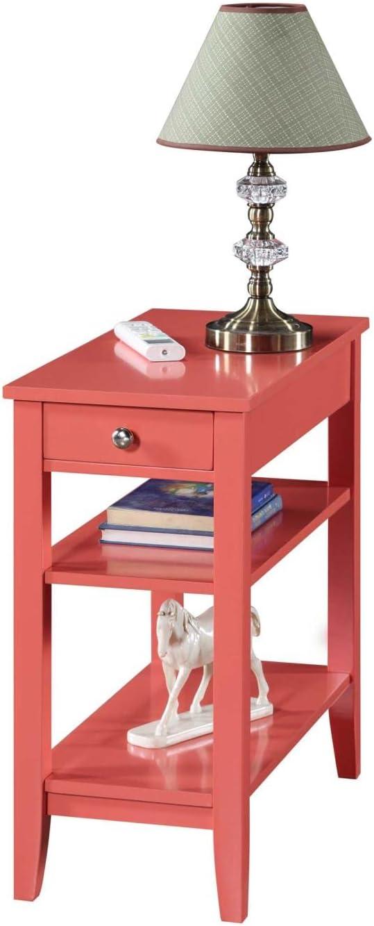 Convenience Concepts American Heritage 1 Drawer Chairside End Table with Shelves, Coral