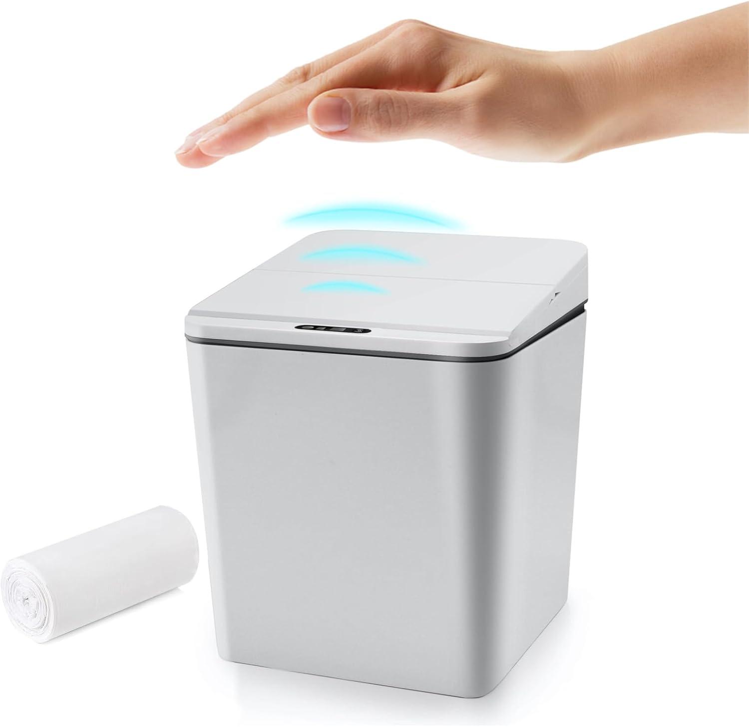 Automatic Small Countertop Trash Can w Rechargeable Battery, Mini Desktop Sensor Can with Lid, Grey-1.5 Gal