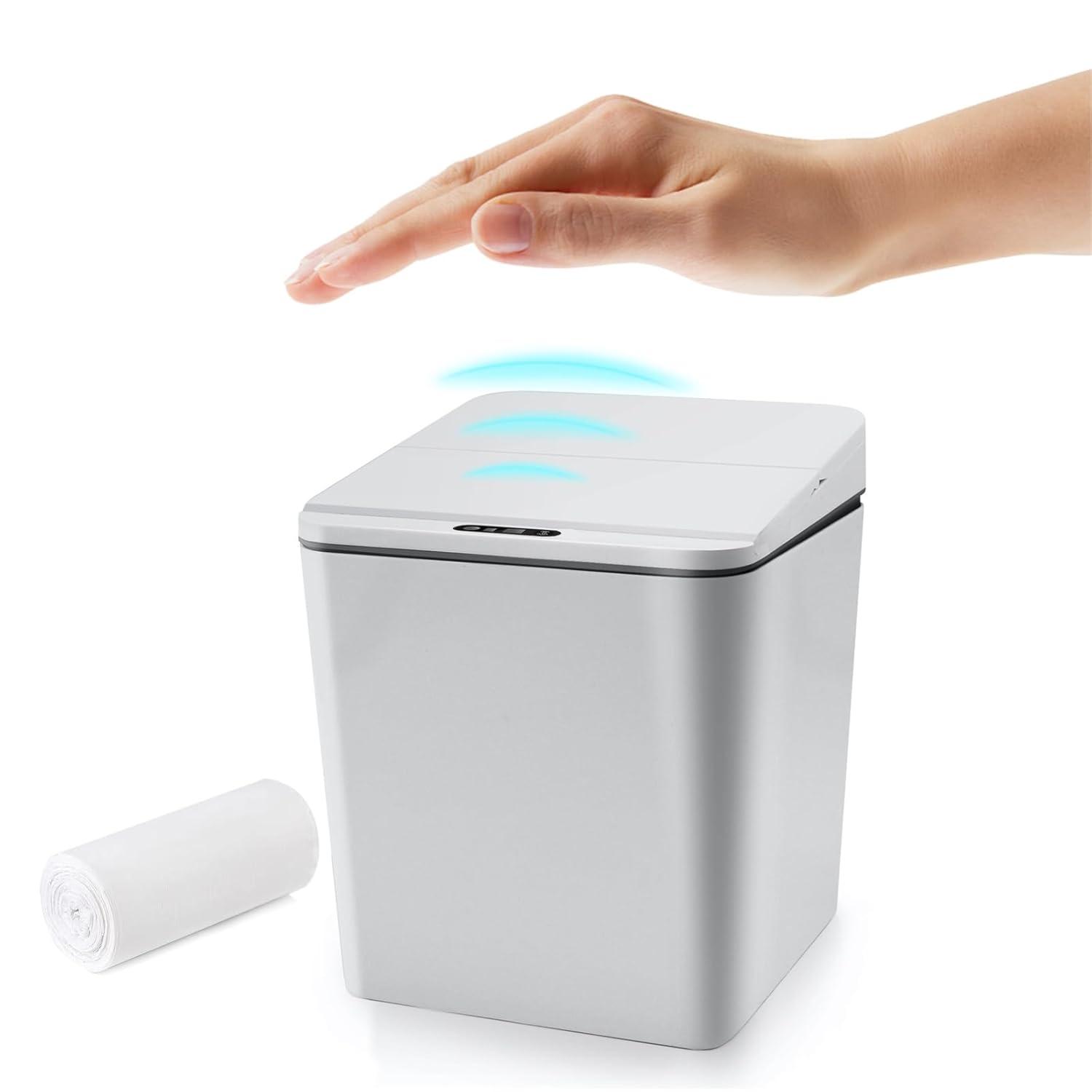 Automatic Small Countertop Trash Can w Rechargeable Battery, Mini Desktop Sensor Can with Lid, Grey-1.5 Gal