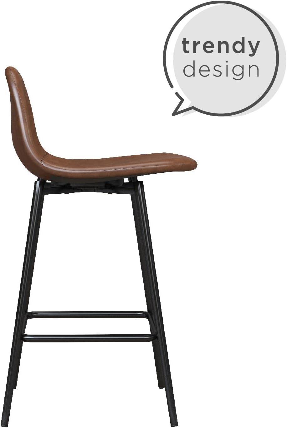 Camel Faux Leather Upholstered Counter Stool with Metal Legs