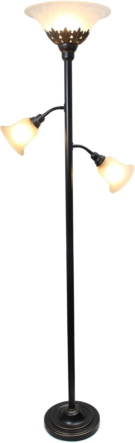 Torchiere Floor Lamp with 2 Reading Lights and Scalloped Glass Shades Bronze/White - Lalia Home: Adjustable, UL Listed, Metal Body