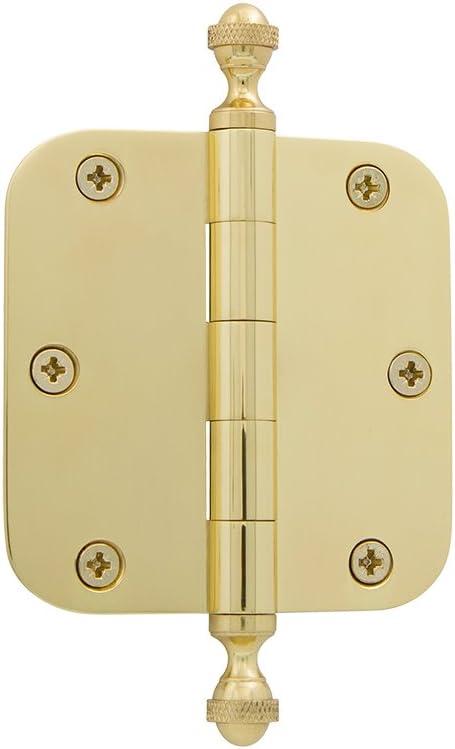 3.5" Unlacquered Brass Acorn Tip Door Hinge with 5/8" Radius Corners