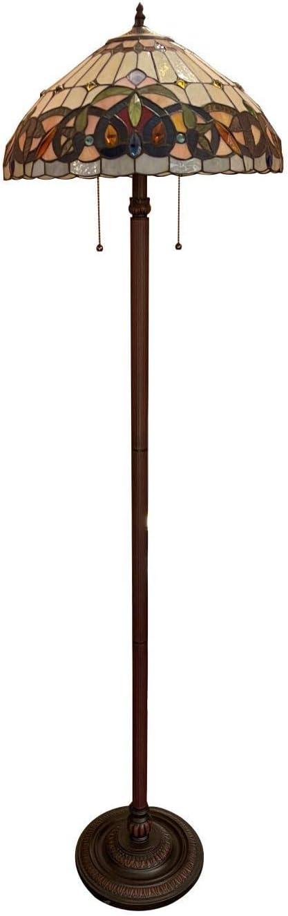 Victorian Tiffany-Style Dark Bronze Stained Glass Floor Lamp