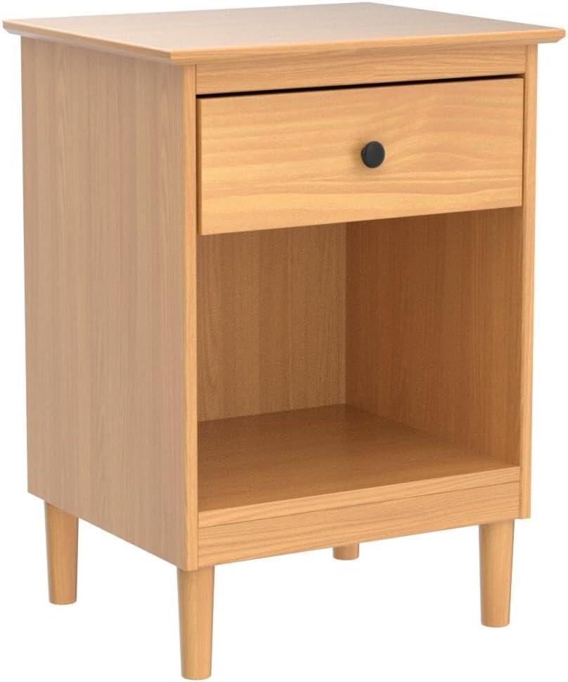 Caramel Solid Wood 1-Drawer Mid-Century Modern Nightstand Set