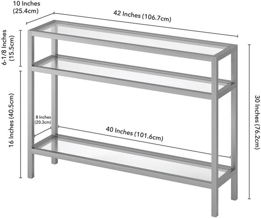 Evelyn&Zoe 42" Satin Nickel Metal/Glass Console Table