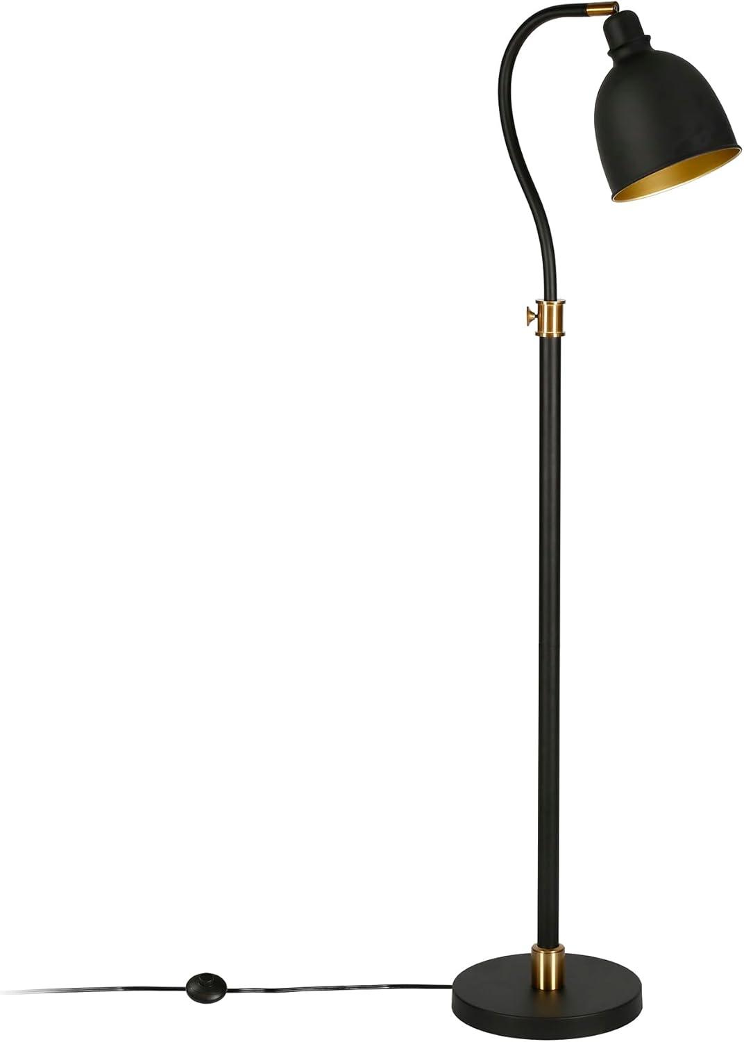 Evelyn&Zoe Vincent Adjustable/Arc Floor Lamp with Metal Shade in Blackened Bronze/Blackened Bronze