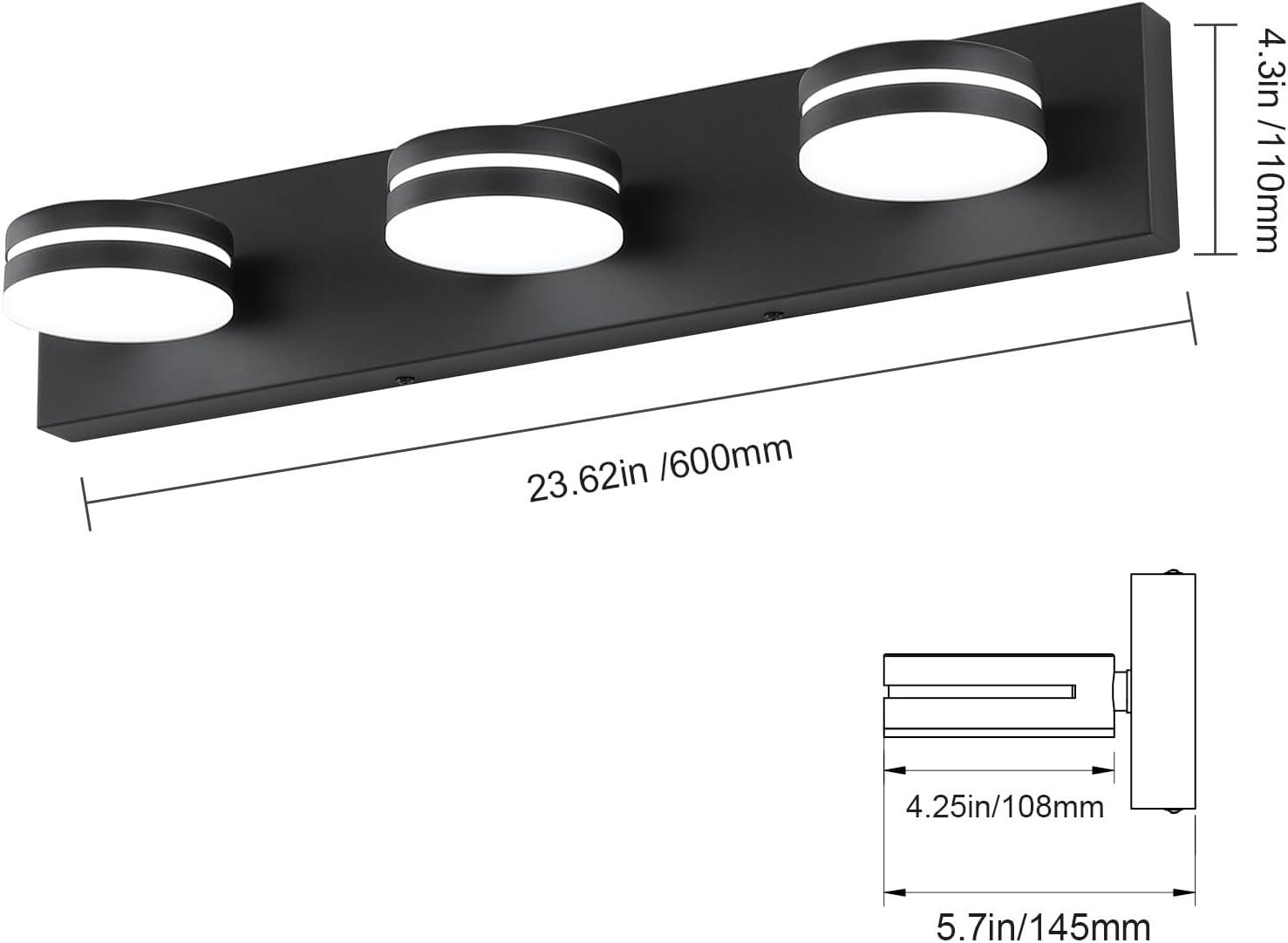 3-Light Bathroom Vanity Light Over Mirror, (24inch Dimmable) Matte Black LED Vanity Lighting Fixtures, Modern Bathroom Wall Light Fixtures with 360°Rotating Lamp Head (Cool White 5500K)
