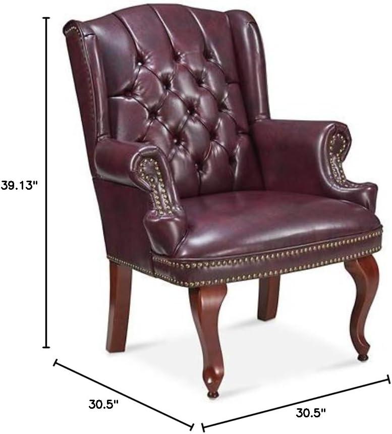 McKinley Red Faux Leather Wingback Chair with Mahogany Wood Frame