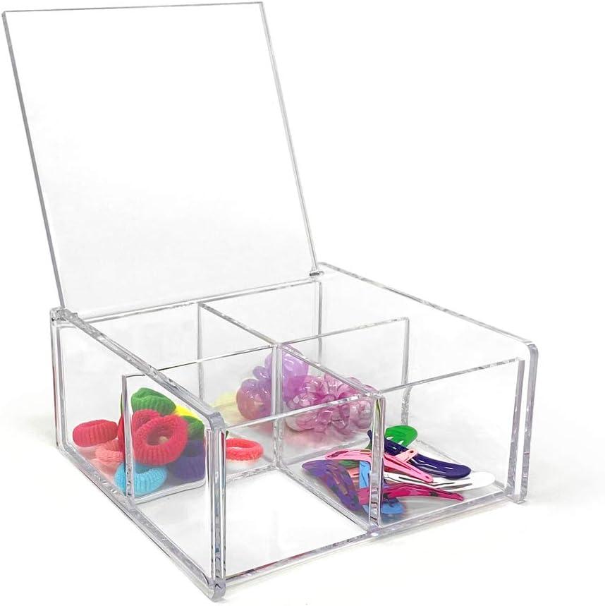 Isaac Jacobs 4-Compartment Square Clear Acrylic Organizer with Lid 5.75" L x 5.75" W x 2.75" H, Multi-Sectional Tray, Stackable, Storage Solution