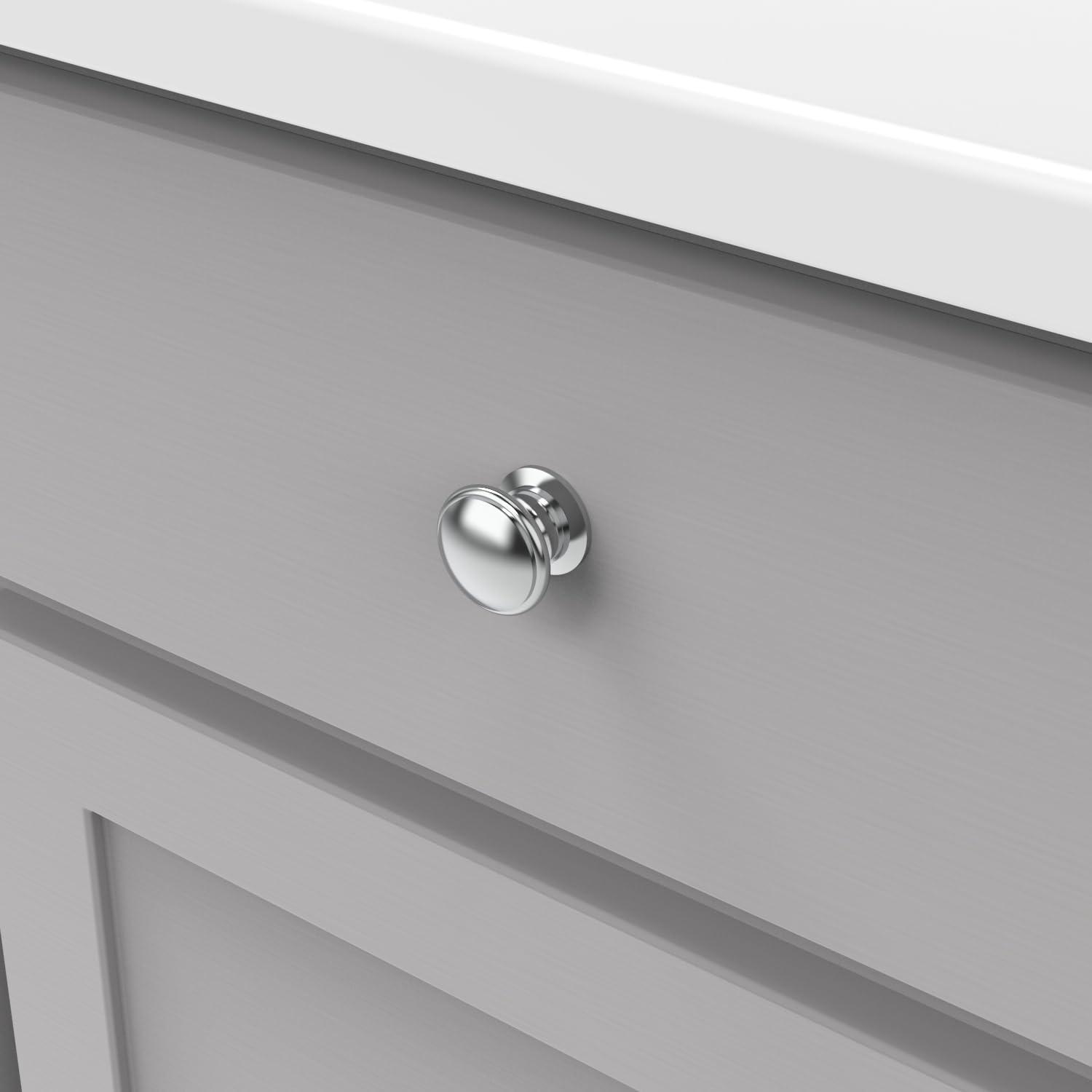 Polished Chrome Round Cabinet Knob with Mounting Hardware