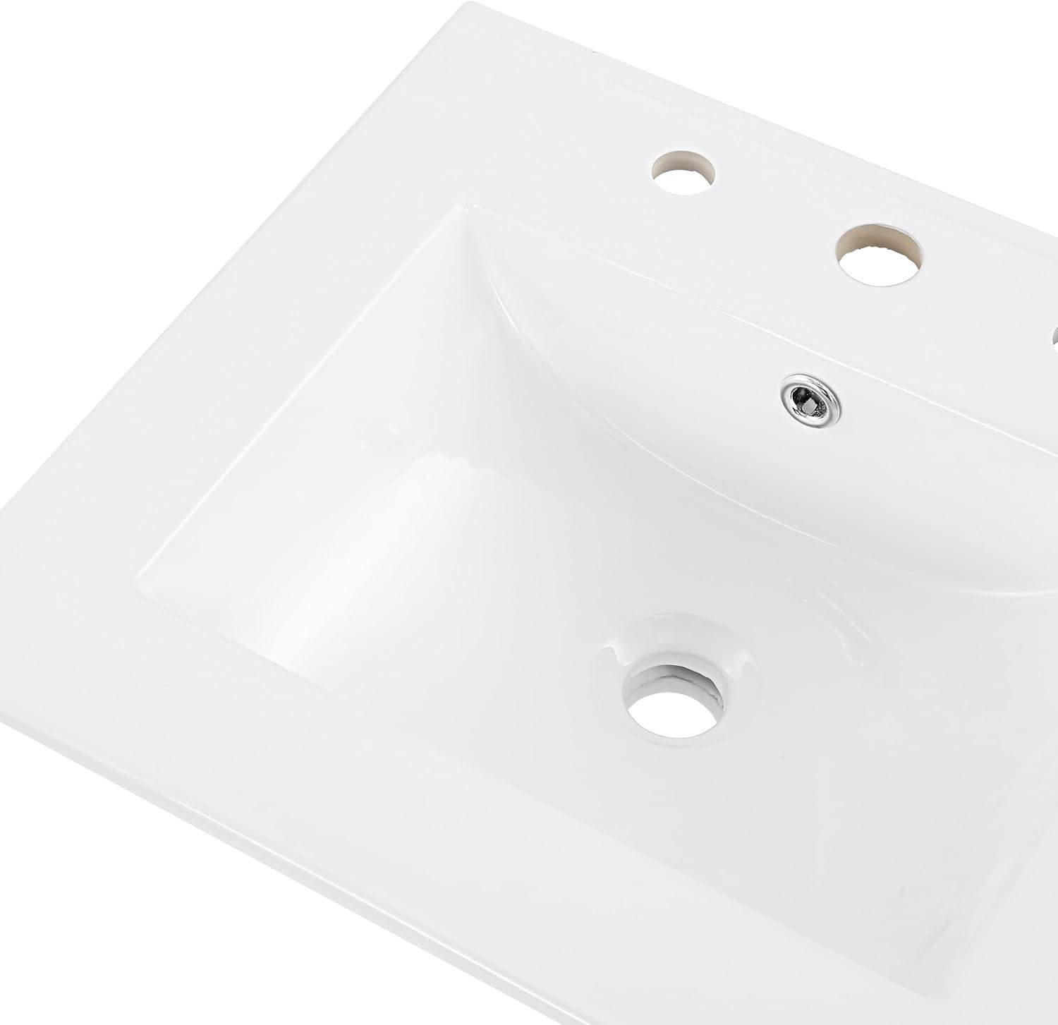 Ancillary 3-Hole 20" Classic Contemporary Rectangular Ceramic Single Sink Basin Vanity Top