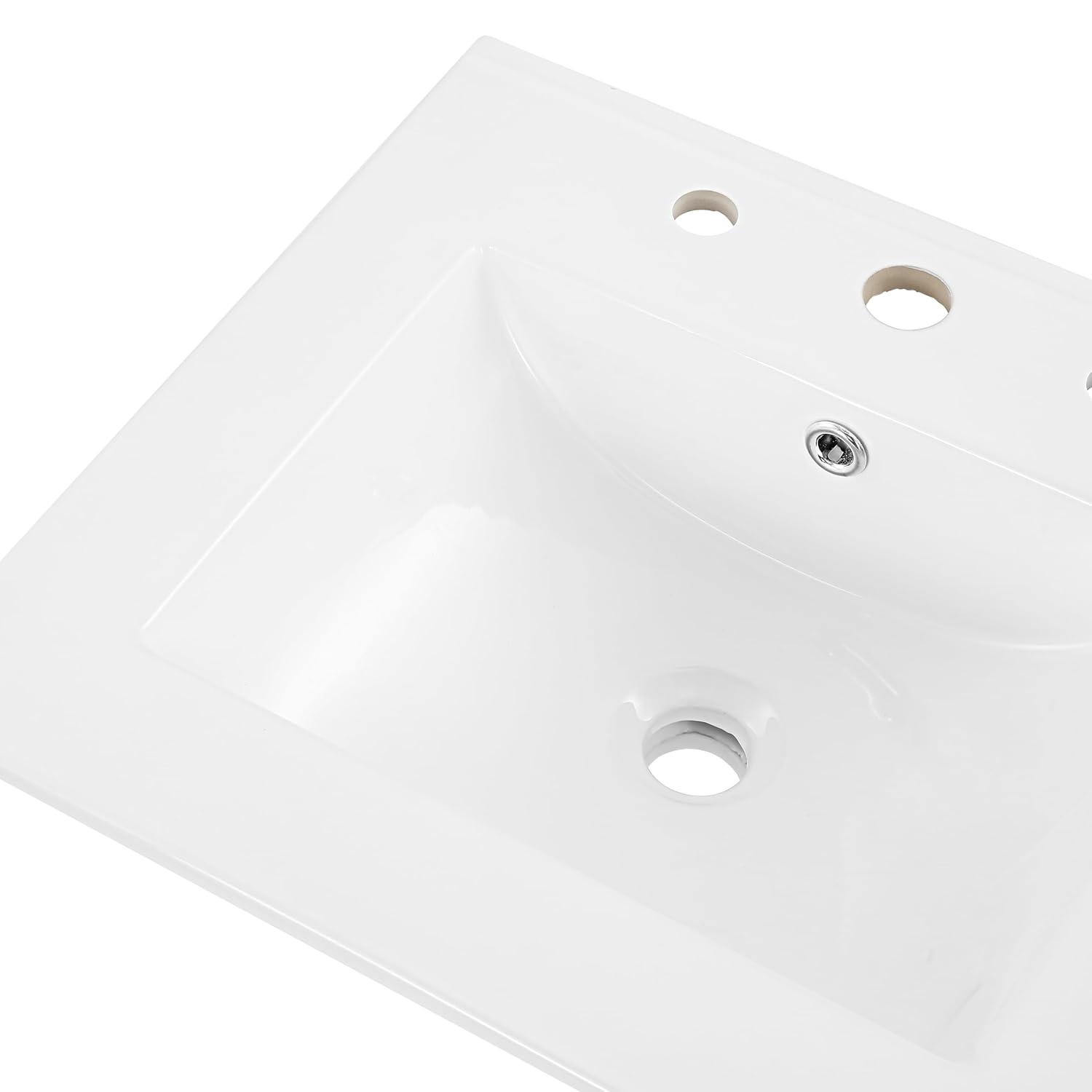 Ancillary 3-Hole 20" Classic Contemporary Rectangular Ceramic Single Sink Basin Vanity Top