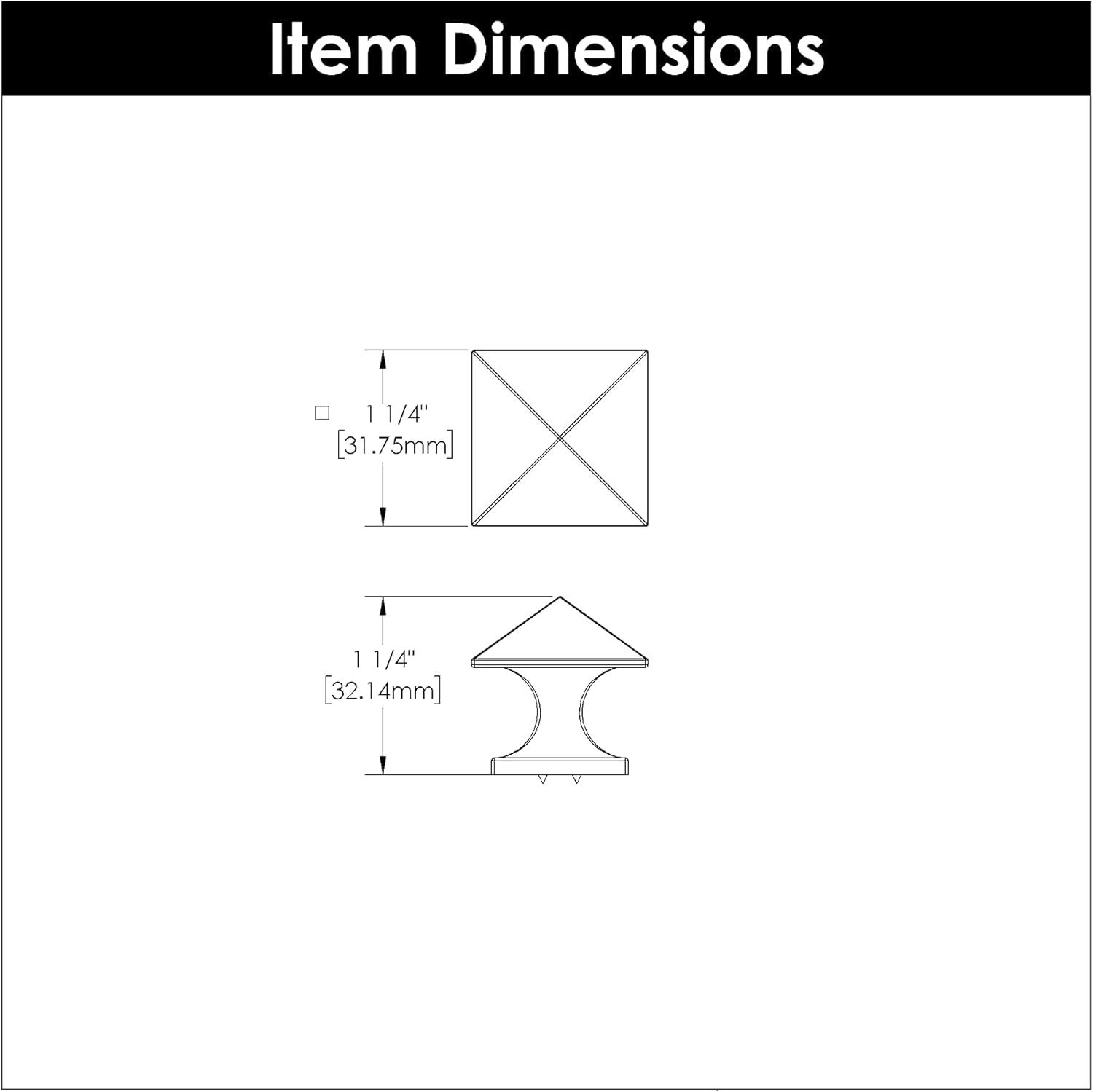 Matte Black Square Modern Cabinet Knob with Mounting Hardware