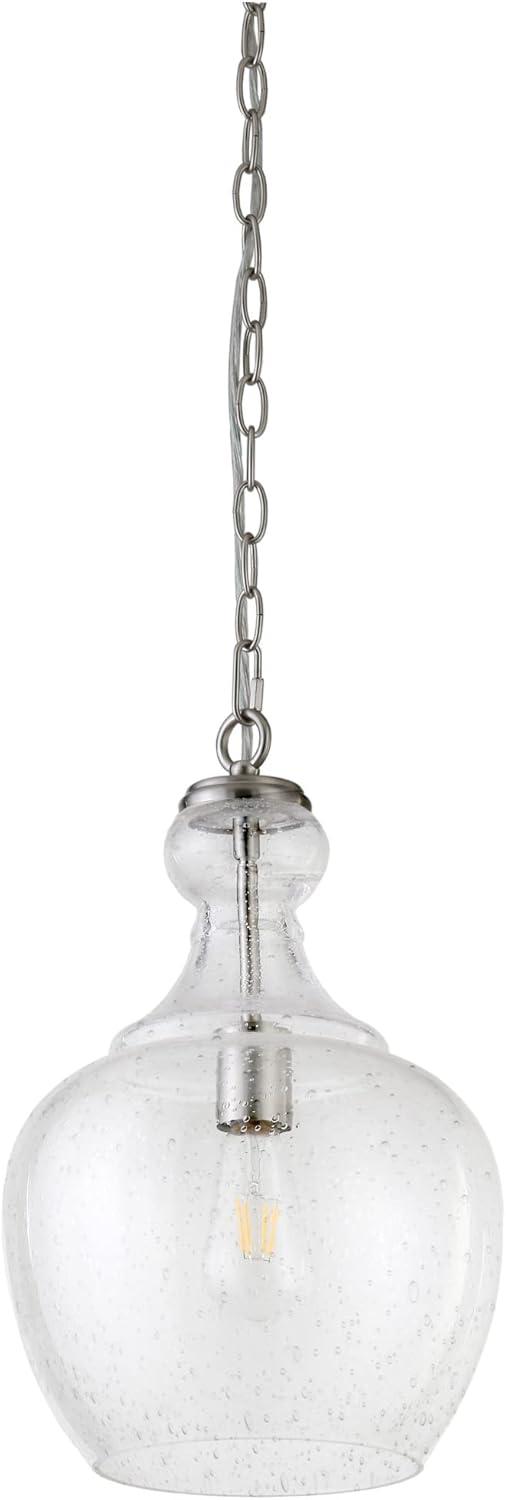 Evelyn&Zoe 11" Brushed Nickel Finish Metal/Glass Pendant