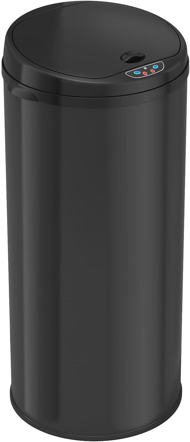 iTouchless Sensor Kitchen Trash Can with AbsorbX Odor Filter Round 13 Gallon Black Stainless Steel