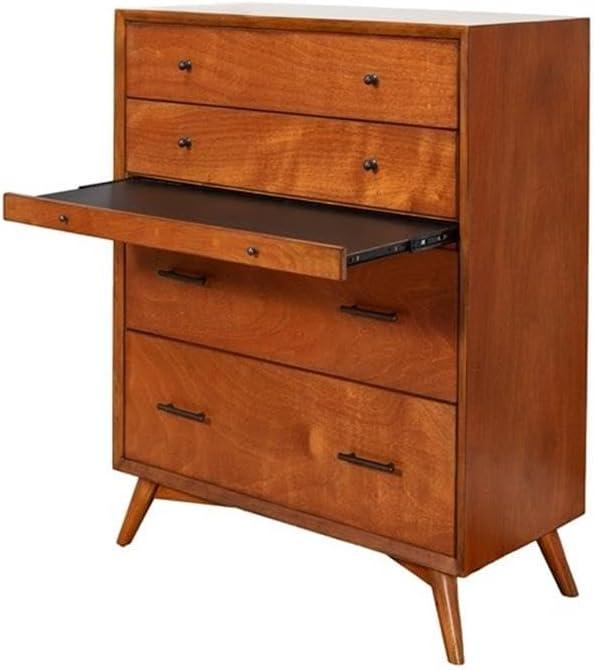 Flynn Mid Century Modern 4 Drawer Multifunction Chest with Pull Out Workstation Tray in Acorn Finish
