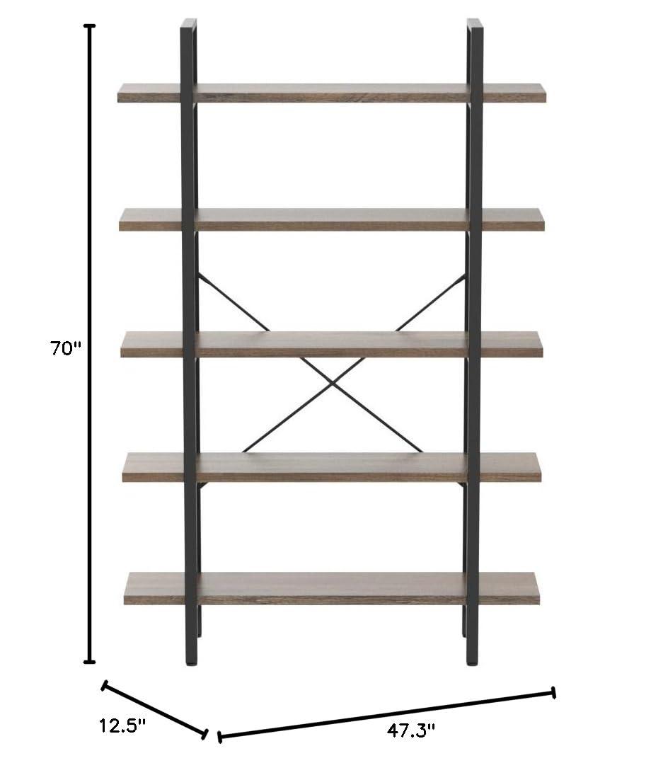 BELLEZE 5 Tier Modern Rustic Industrial Bookshelf - Hazel (Rustic Oak)